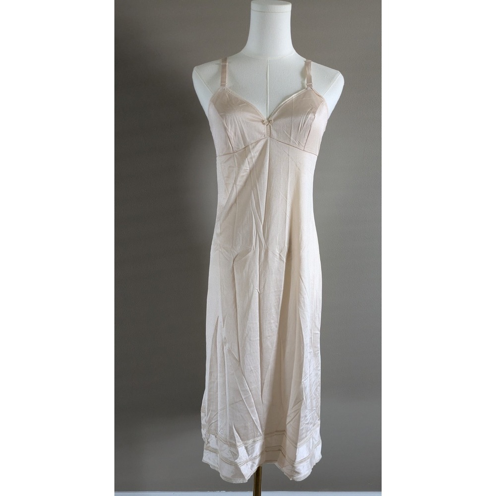 Vintage 60s 70s Montgomery Ward Beige Full Slip Dress